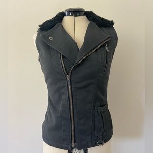 Faux Black Fur Denim motorcycle Vintage Rare Y2K Diesel Zip Vest New condition